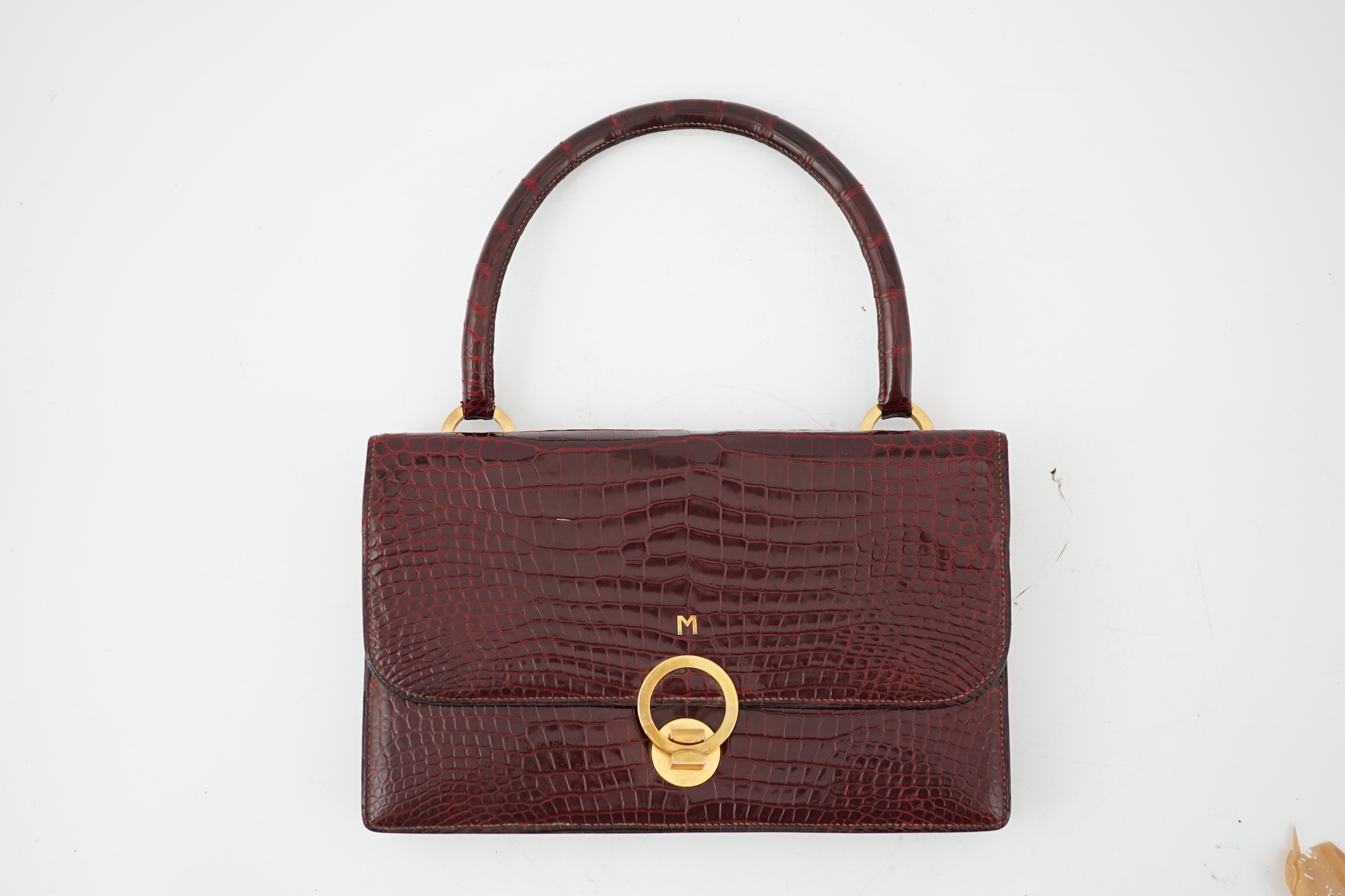 A Hermès Bordeaux crocodile top handle Sac bag, height 17cm, top of handle 31cm, width 26.5cm, depth 4cm